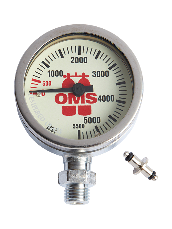 SPG 2 in (52 mm), mineral glass, nickel finishing, "OMS" 0-5500 PSI