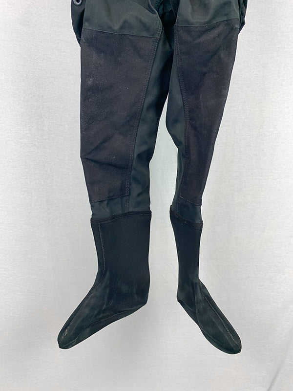 Front of pant legs with knee overlay