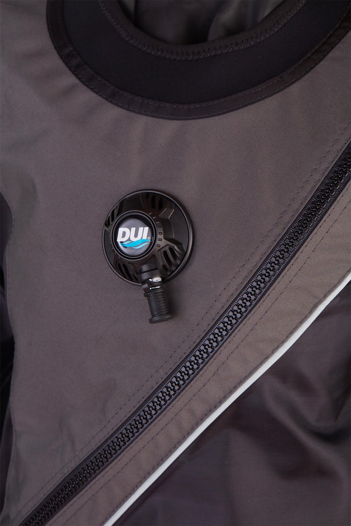 TLS350 - Premium Drysuit - Elite Charcoal Tough Duck with Silver Piping - Inflater Valve